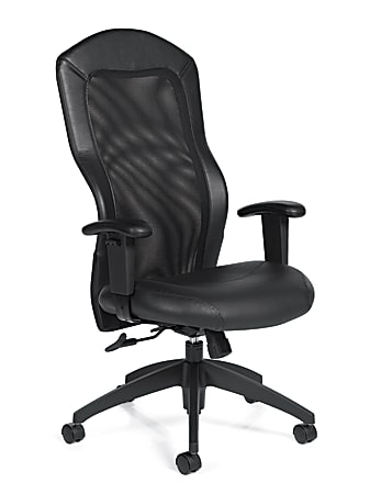 Offices To Go™ Mesh-Back Luxhide Leather Executive Chair, 46"H x 25"W x 25"D, Black