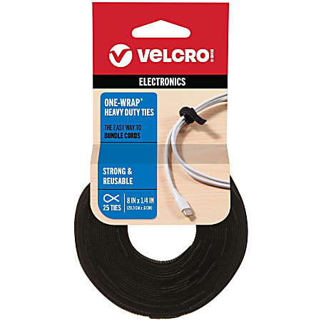 VELCRO&reg; Brand VELCRO Brand Reusable Self-Gripping Cable Ties - Tie - Black - 25 Pack