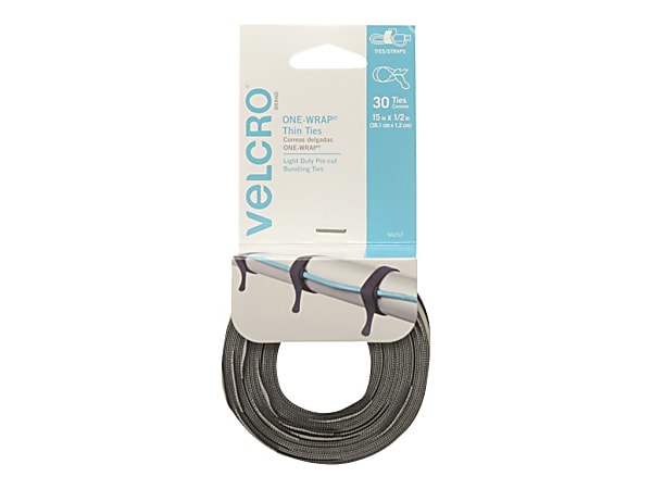 VELCRO® Brand VELCRO Brand Reusable Cable Ties - Cable Tie - Black, Gray - 30 Pack