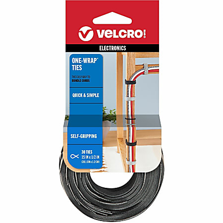 VELCRO&reg; Brand VELCRO Brand Reusable Cable Ties - Cable Tie - Black, Gray - 30 Pack