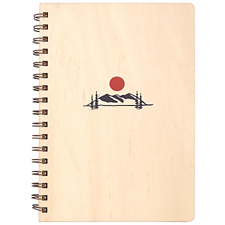 Denik Mountain Sunrise Wood Spiral Journal, 6-1/8" x 8-3/4", Ruled, Beige