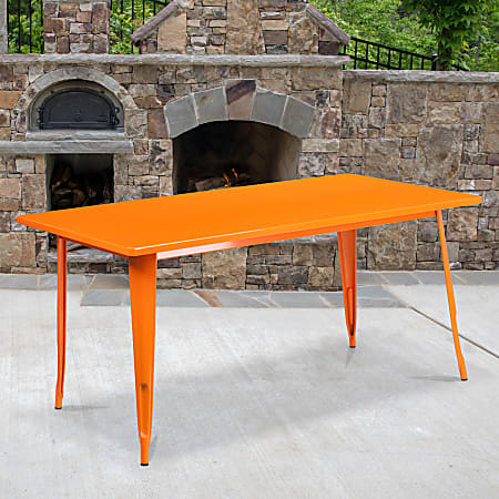 Flash Furniture Commercial Grade Indoor/Outdoor Metal Table, 29-1/2”H x 31-1/2”W x 63”D, Orange