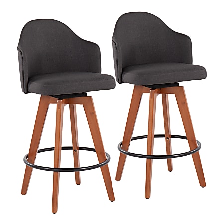 LumiSource Ahoy Fabric Counter Stools, Walnut/Charcoal, Set Of 2 Stools