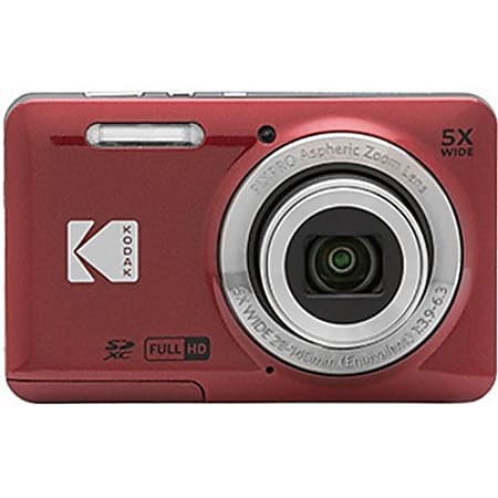 Kodak PIXPRO FZ55 16.4 Megapixel Compact Camera - Red - 1/2.3" CMOS Sensor - Autofocus - 2.7"LCD - 5x Optical Zoom - 6x Digital Zoom - Digital (IS) - 4608 x 3456 Image - 1920 x 1080 Video - Full HD Recording - HD Movie Mode