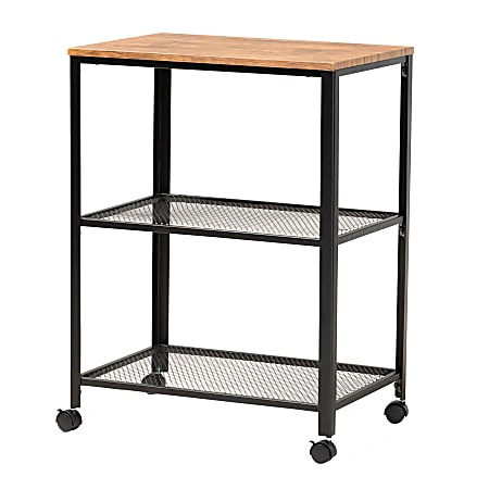 Baxton Studio Verna Kitchen Serving Cart, 30" x 23-5/8", Oak Brown/Black