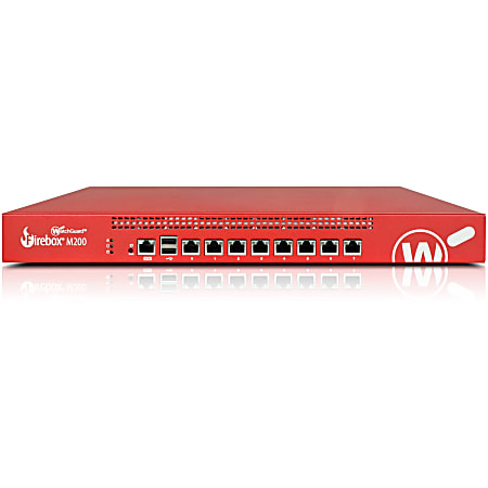 WatchGuard Firebox M200 with 1-yr Basic Security Suite - 8 Port - 1000Base-T Gigabit Ethernet - No - DES, 3DES, AES (128-bit), AES (192-bit), AES (256-bit), SHA-1, SHA-2, MD5 - Yes - 8 x RJ-45No - Yes - 1U - Rack-mountable