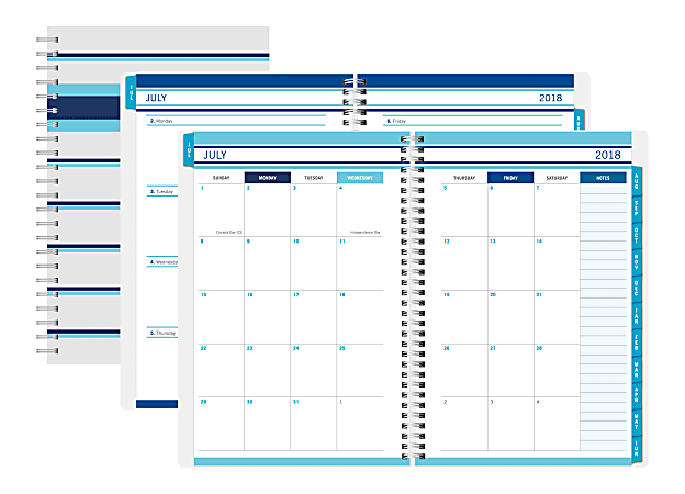 Office Depot® Brand Nautical Dots Weekly/Monthly Academic Planner, 5" x 8", Blue Stripes, July 2018 to June 2019
