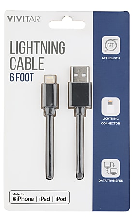 Vivitar Lightning To USB-A Cable, 6&#x27;, Black,