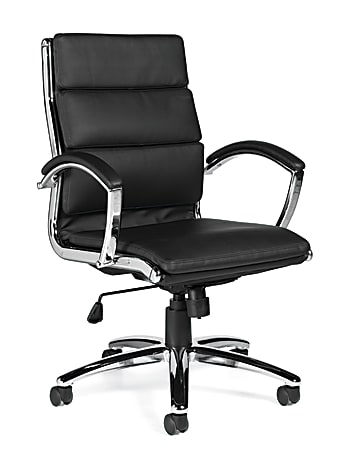 Offices To Go™ Luxehide Executive Bonded Leather Chair With Segmented Cushion, Black/Aluminum