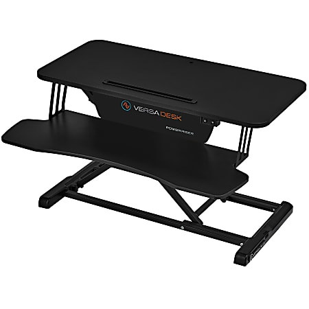 VersaDesk Power Riser Electric Height Adjustable Standing Desk Converter Desk Riser with Keyboard Tray & Device Stand, 19"H x 32"W x 24"D, Black