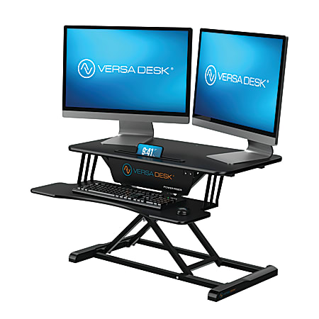 VersaDesk Power Riser Electric Height Adjustable Standing Desk Converter Desk Riser with Keyboard Tray &amp; Device Stand, 32"W x 24"D, Black