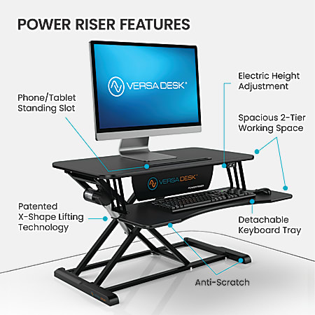 VersaDesk Power Pro - 36″ Electric Height Adjustable Standing Desk Riser Black