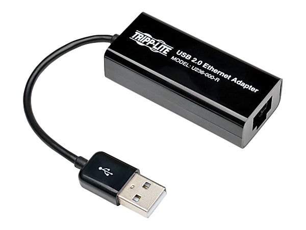 Tripp Lite USB 2.0 Hi-Speed to Gigabit Ethernet NIC Network Adapter White 10/100 Mbps - Network adapter - USB 2.0 - 10/100 Ethernet - black