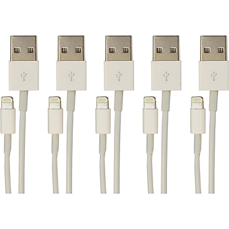 VisionTek Lightning to USB Cable For iPhone/iPad/iPod, 3.3 ft., Pack Of 5