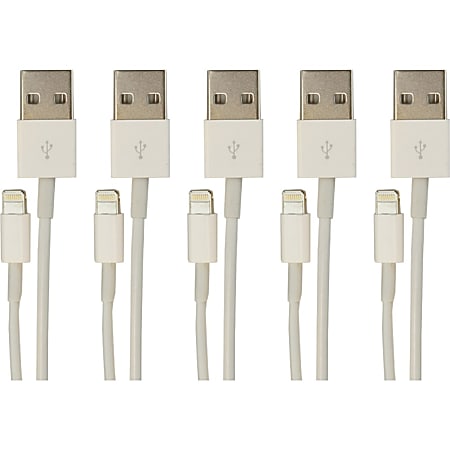 VisionTek Lightning to USB Cable For iPhone/iPad/iPod, 3.3 ft., Pack Of 5