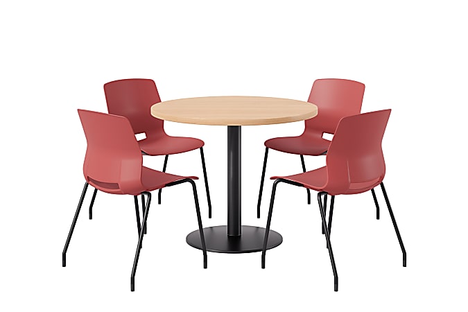 KFI Studios Midtown Pedestal Round Standard Height Table Set With Imme Armless Chairs, 31-3/4”H x 22”W x 19-3/4”D, Maple Top/Black Base/Light Gray Chairs