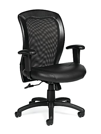 Offices To Go™ Luxhide Ergonomic Bonded Leather Adjustable Mid-Back Chair, Black