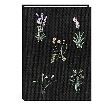 Punch Studio Embroidered Canvas Journal, 6” x 8-1/2”, Legal Rule, 192 Pages, 50% Recycled, Floral Black
