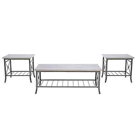 Powell Hepburn 3-Piece Table Set, Whitewash/Gray