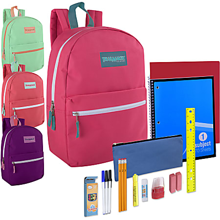 Trailmaker Backpack And 20-Piece School Supply Set, 4 Assorted Colors, Pack Of 24 Sets