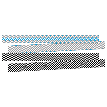 Barker Creek Double-Sided Border Strips, 3" x 35", Chevron Black/Blue, Set Of 24