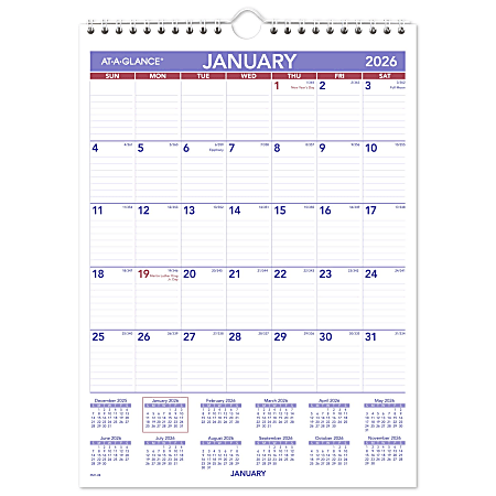 AT-A-GLANCE® 2026 Monthly Wall Calendar, Small, 8" x 11"