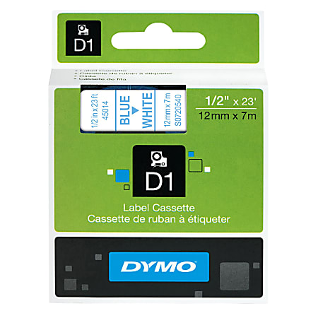 DYMO® D1 45014 Blue-On-White Tape, 0.5" x 23'