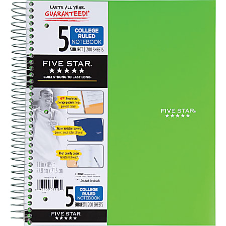 Mead Wirebound College-ruled Notebook - 200 Sheets - Wire Bound - 8 1/2" x 11" - White Paper - Assorted Cover - Poly Cover - Perforated, Pocket Divider - 1 Each