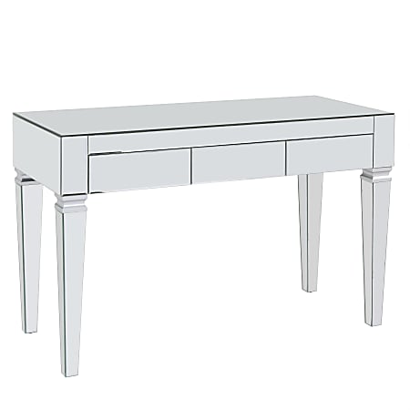 SEI Furniture Darien Mirrored 3-Drawer 47"W Writing Desk, Matte Silver