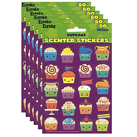 Eureka Scented Stickers, Cupcake, 80 Stickers Per Pack, Set Of 6 Packs