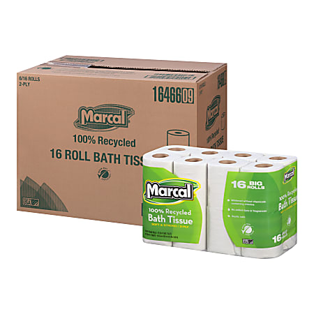Marcal® Small Steps® 2-Ply Toilet Paper, 100% Recycled, 168 Sheets Per Roll, Pack Of 16 Rolls, 16466CT