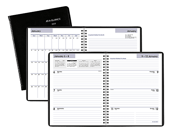 AT-A-GLANCE® DayMinder® Executive Weekly/Monthly Planner With Notes, 7" x 8-3/4", Black, January to December 2020