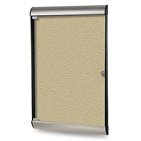 Ghent Silhouette 1-Door Enclosed Bulletin Board, Vinyl, Satin & Black Aluminum Frame, Caramel