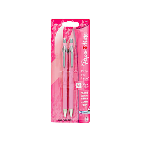 Paper Mate® FlexGrip® Elite™ Retractable Ballpoint Pens, Medium Point, 1.0 mm, "Write for Hope" Pink Ribbon Barrels, Black Ink, Pack Of 2 Pens
