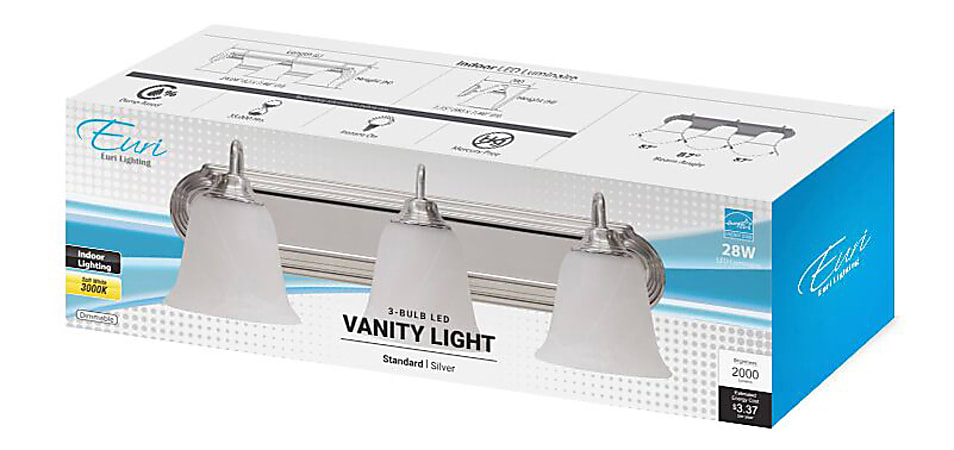 Euri Integrated Indoor LED Vanity Light With Glass Bells, Dimmable, 2000 Lumens, 28 Watt, 3000 Kelvin/Warm White, 1 Each