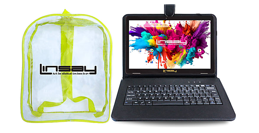 NEW LINSAY® 10.1" Octa Core 256GB Storage, 4GB RAM, Android 15 Tablet Dual Camera with Black Keyboard and Bag Pack