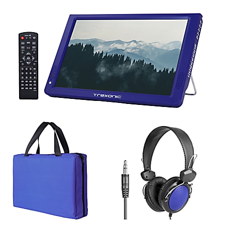 Trexonic Portable Rechargeable 14" LED TV With Carry Bag And Headphones, Blue, 995117145M