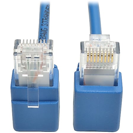 Tripp Lite Right-Angle Cat6 Gigabit Snagless Molded Slim UTP Ethernet Cable (RJ45 M/M) Blue 1 ft. (0.31 m)
