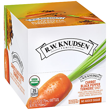 R.W. Knudsen Family Carrot Black Pepper Turmeric Shots, 2.5 Fl Oz, Pack Of 12 Shots