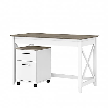 Bush Furniture Key West 48"W Writing Desk With 2-Drawer Mobile File Cabinet, Shiplap Gray/Pure White, Standard Delivery