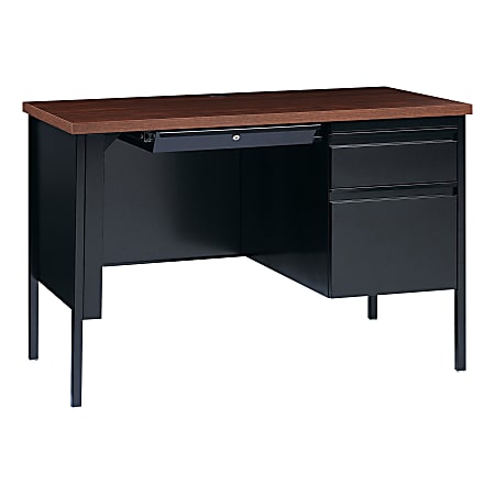 Lorell® Fortress 46"W Right-Pedestal Computer Desk, Black/Walnut