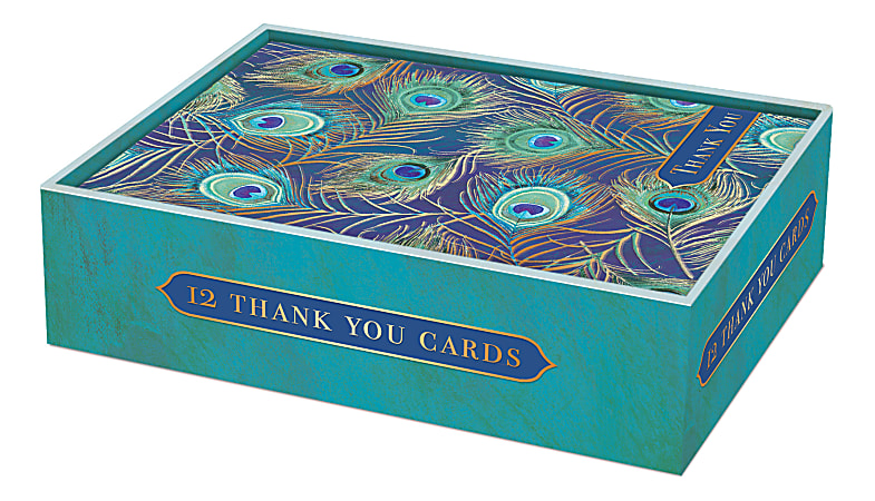Punch Studio Decorative Thank You Note Cards With Envelopes, Peacock, Blank Inside, Pack Of 12 Cards