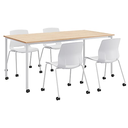 KFI Studios Dailey Table And 4 Chairs, With Caster, Natural/White Table, White/Chairs