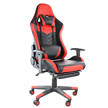 GameFitz Ergonomic Faux Leather Gaming Chair, Black/Red
