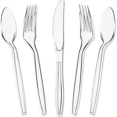 Juvale Plastic Knives And Silverware Set - 180-Piece Clear Plastic Cutlery Set, Heavy Duty Disposable Plastic Flatware Bulk Pack, Includes 60 Of Each Forks, Spoons And Knives, BPA Free And Food Grade