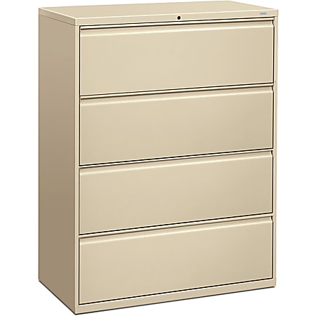 HON® 800 42"W x 19-1/4"D Lateral 4-Drawer File Cabinet With Lock, Putty