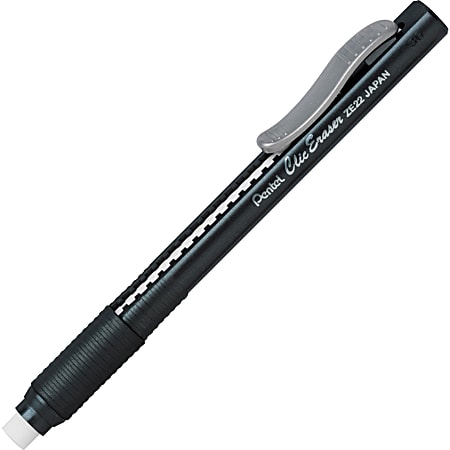 Pentel Rubber Grip Clic Eraser - Black - Black - Pen - Refillable - 12 / Box - Retractable, Latex-free Grip, Ghost Resistant, Pocket Clip Pentel Rubber Grip Clic Eraser - Black - Black - Pen - Refillable - 12 / Box - Retractable, Latex-free Grip, Ghost Resistant, Pocket Clip