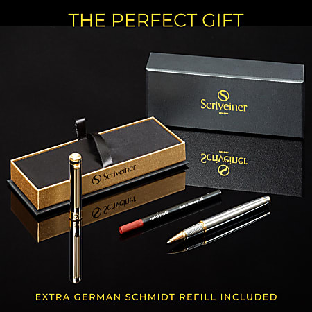 Scriveiner Classic Rollerball Pen Medium Point 0.7 mm Silver ChromeGold ...