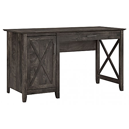Bush Furniture Key West 54"W Computer Desk With Keyboard Tray And Storage, Dark Gray Hickory, Standard Delivery