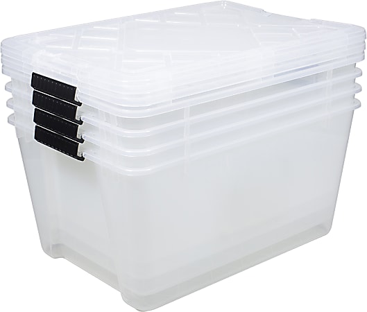 Office Depot® Brand by GreenMade® Instaview Storage Container With Latch Handles/Snap Lids, 45 Qt, 16-1/2" x 15-3/4" x 21-1/2", Clear, Pack Of 4